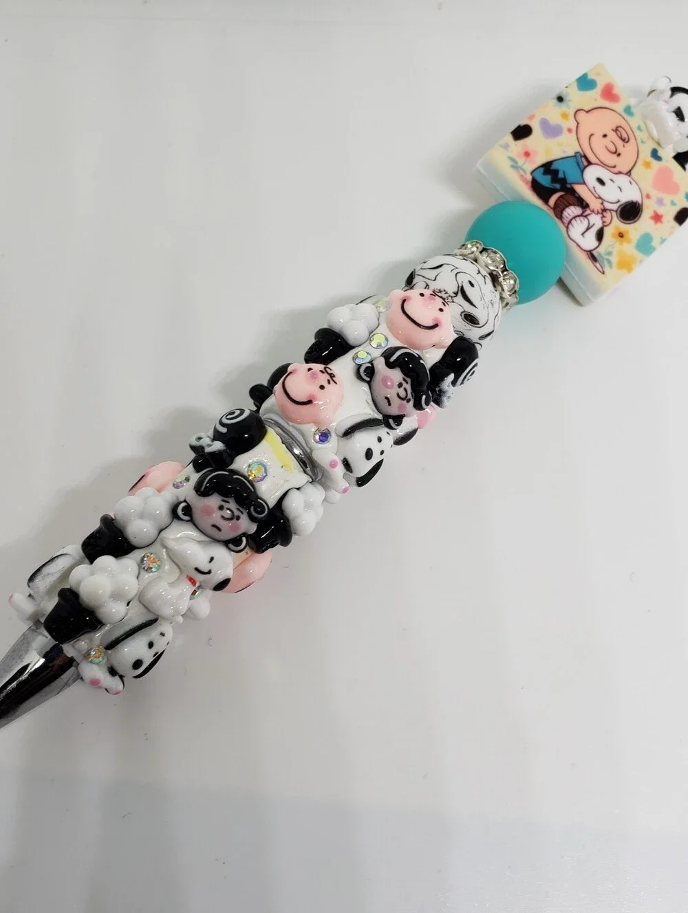 Handmade Rhinestone 3D Snoopy Charlie Brown Lucy Beaded Silicone Focal Bead Pen